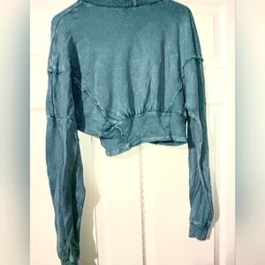 J.OUR-Long Sleeve- Crop Shirt - Slate Blue